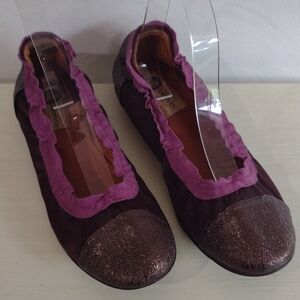 Vintage Lanvin Purple Satin And Leather Ballerina Flats Size 40
